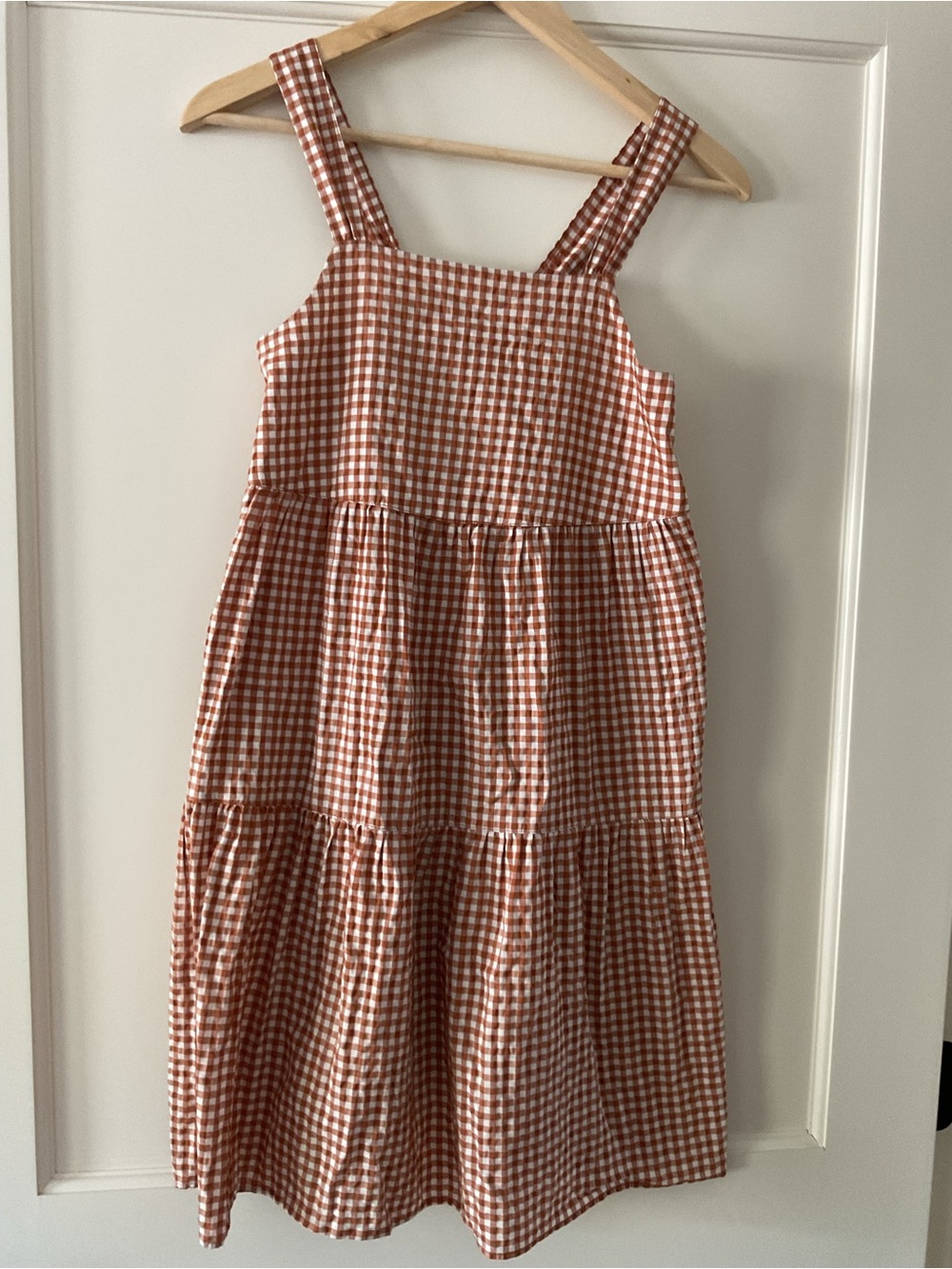 Uniqlo girl’s Rust Gingham Tiered Sundress size 11-12yr